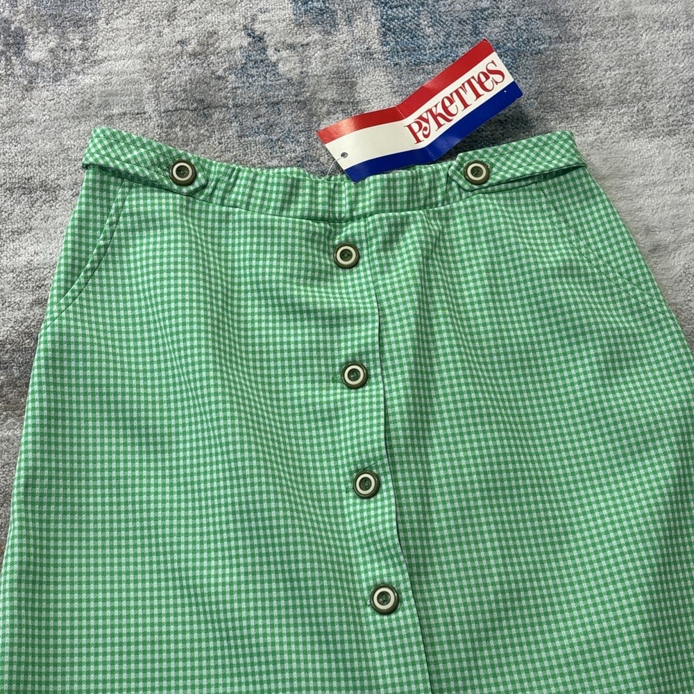 Vintage 70s Gingham Skirt Womens Green White Button Front NWT Golf